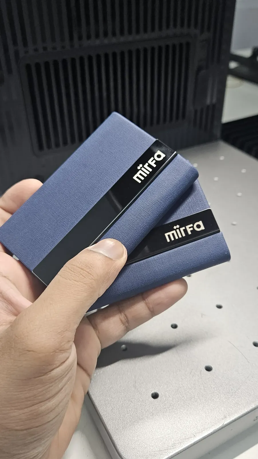 Laser engraved blue leather card wallets